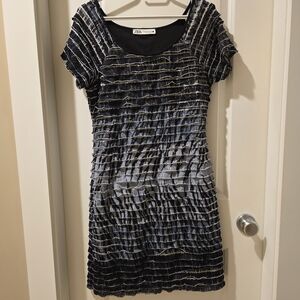 Zara Black and Gray Ruffled Mini Dress